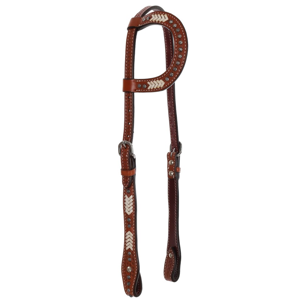 HEADSTALL Western Rivet Leather Single Ear RAWHIDE & Silver Studs Adjustable