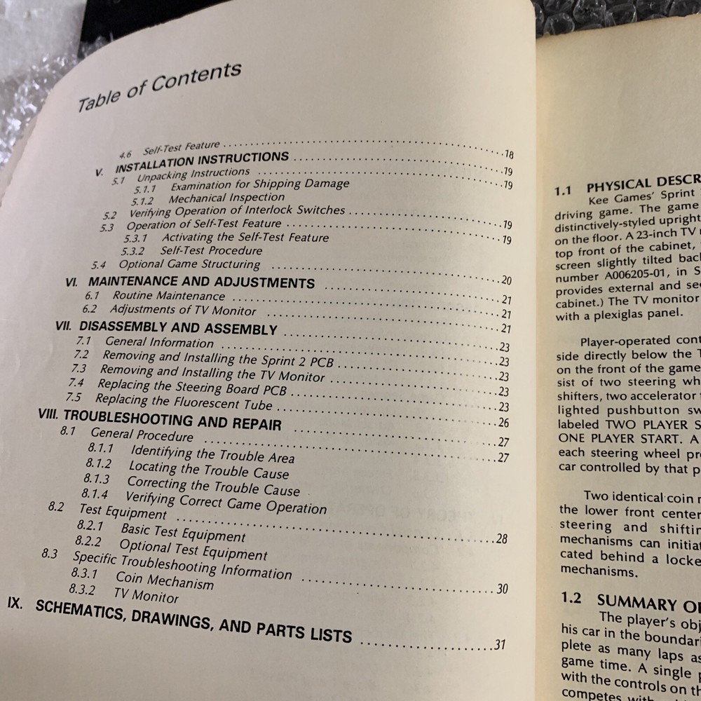 Missing Front Cover Original Atari Sprint 2 arcade video game manual