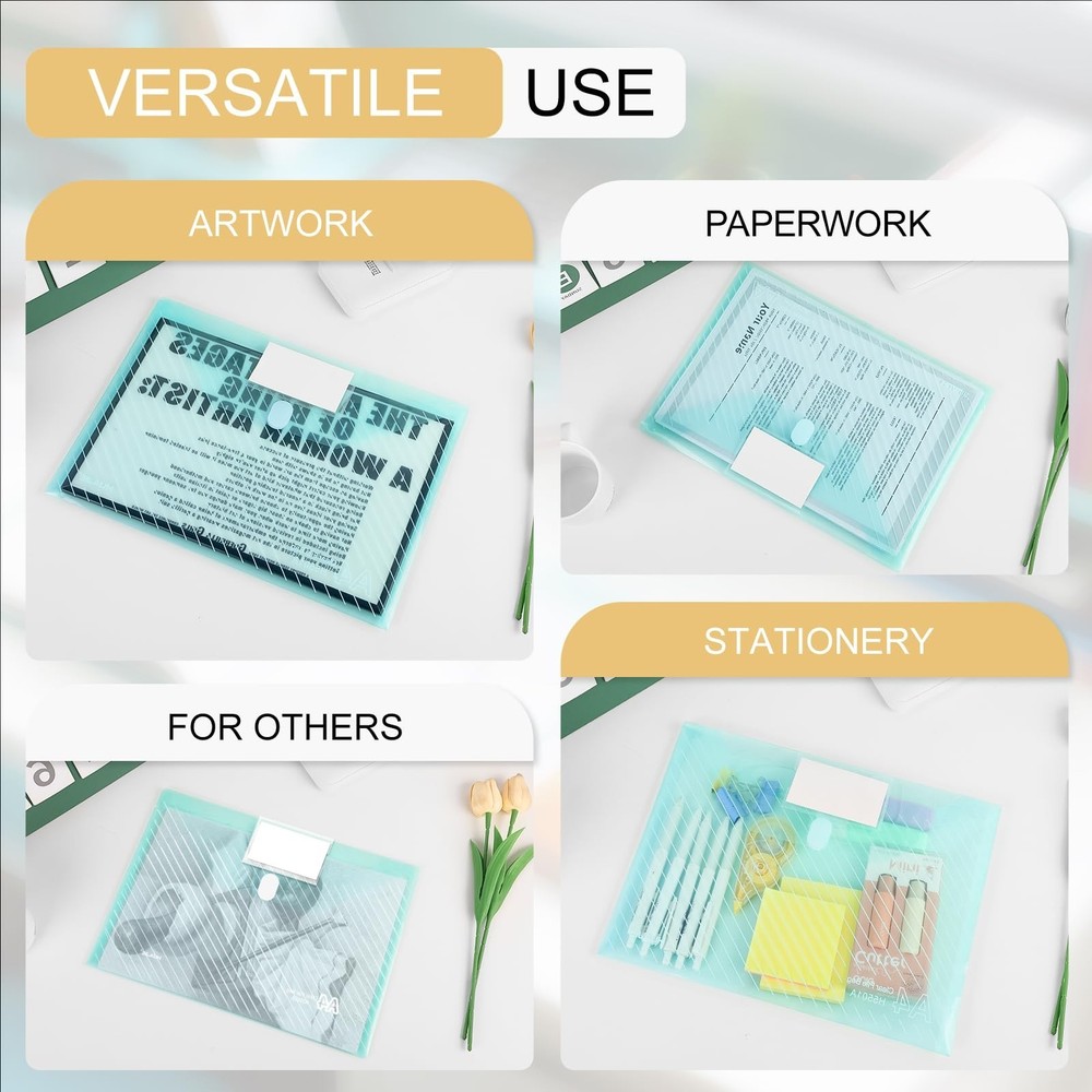 10 Pack, Plastic Envelopes File Folders, HeavyDuty Document Folder for Letter...