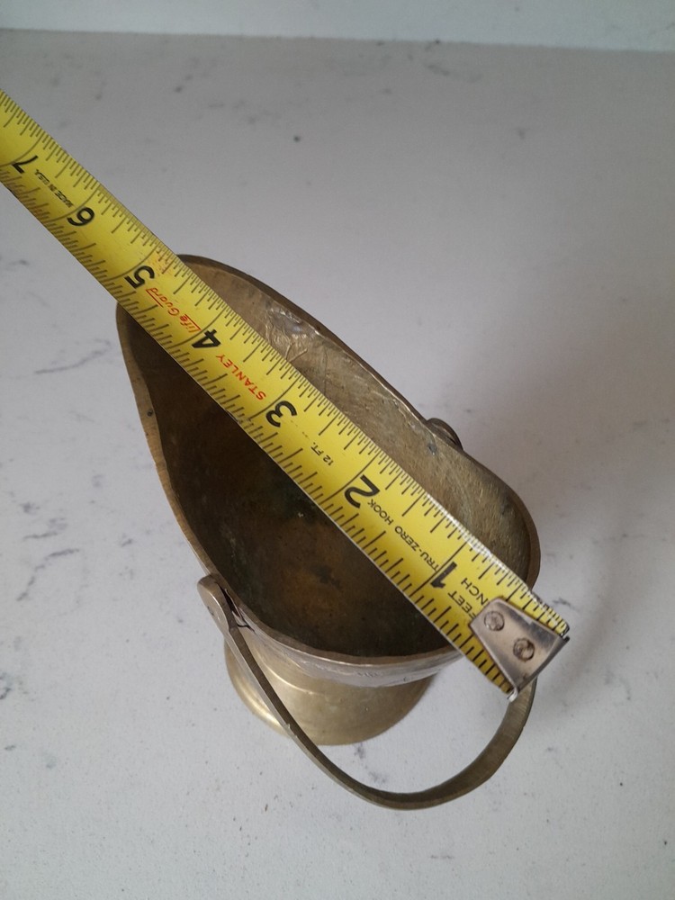 Vintage Solid Brass 5" Mini Coal Scuttle Incense Burner Match Holder W/Handle