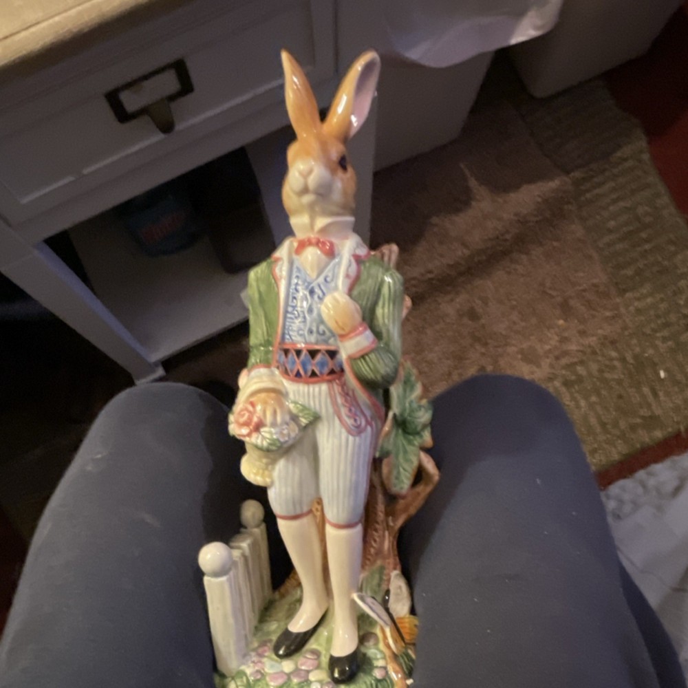 Fitz and Floyd Rabbit Candle Holder Ceramic Easter Boxed Multicolor