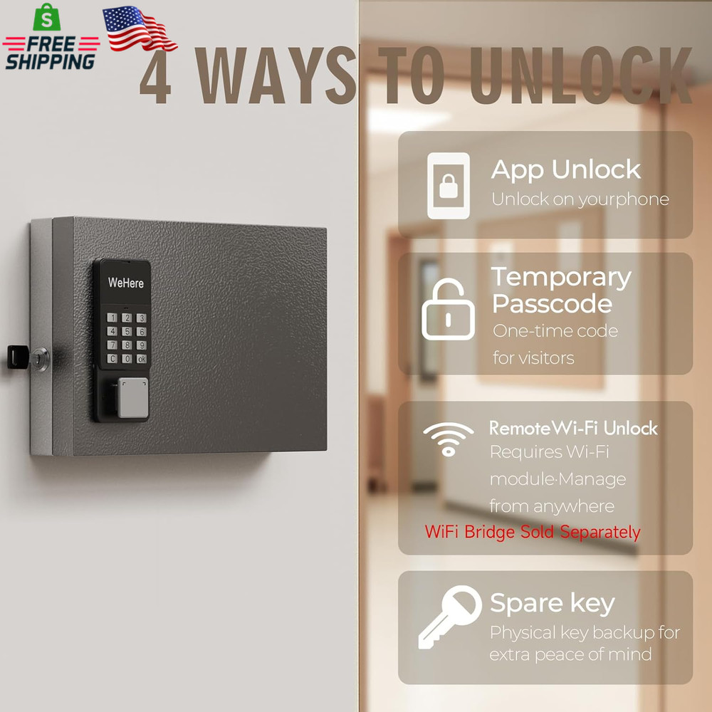Wehere 16 Key Lock Box Wall Mount, APP Bluetooth/Otp/Wi-Fi/Fixed Code/Key Unlock