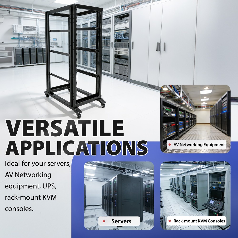 27U 4 Post Open Frame Network Data Server Rack W/ L Rails 22" Adjustable Depth