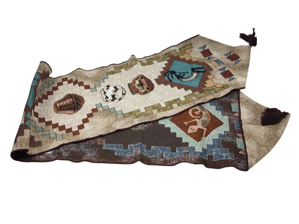 Long Patterned Southwestern Tapestry Table Runner with Tassels