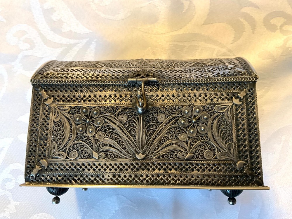 Antique large Solid Silver Filigree Box