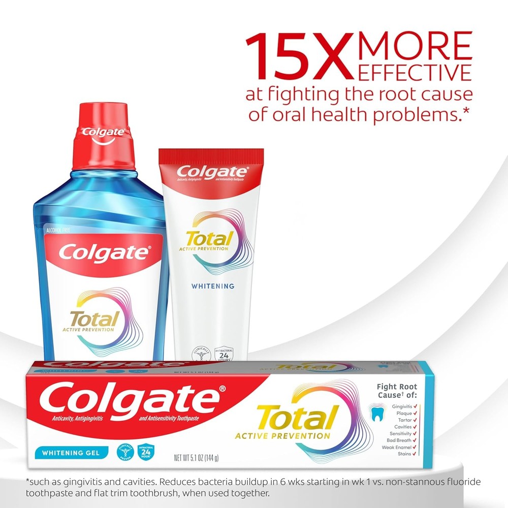 Colgate Total Active Prevention Whitening Gel Toothpaste with Fluoride, Bulk wit