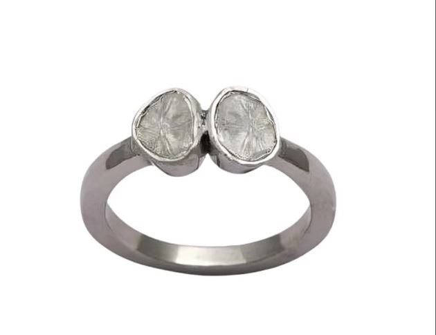 Stackable Ring 925 Sterling Silver Ring Natural Polki Diamond Ring Handmade Ring