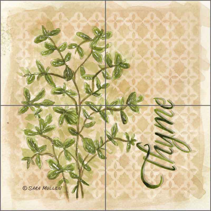 Ceramic Kitchen Tile Backsplash Herbs Thyme by Sara Mullen SM091