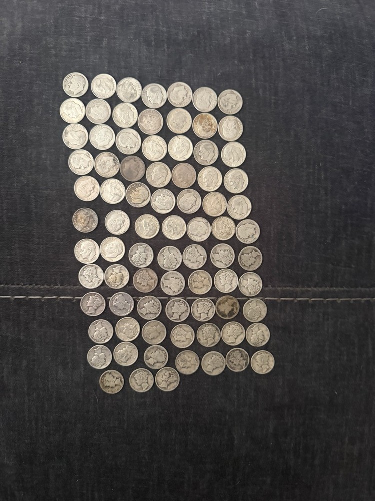 100 Silver Roosevelt/Mercury Dimes %90 Silver Mixed Dates uncertified