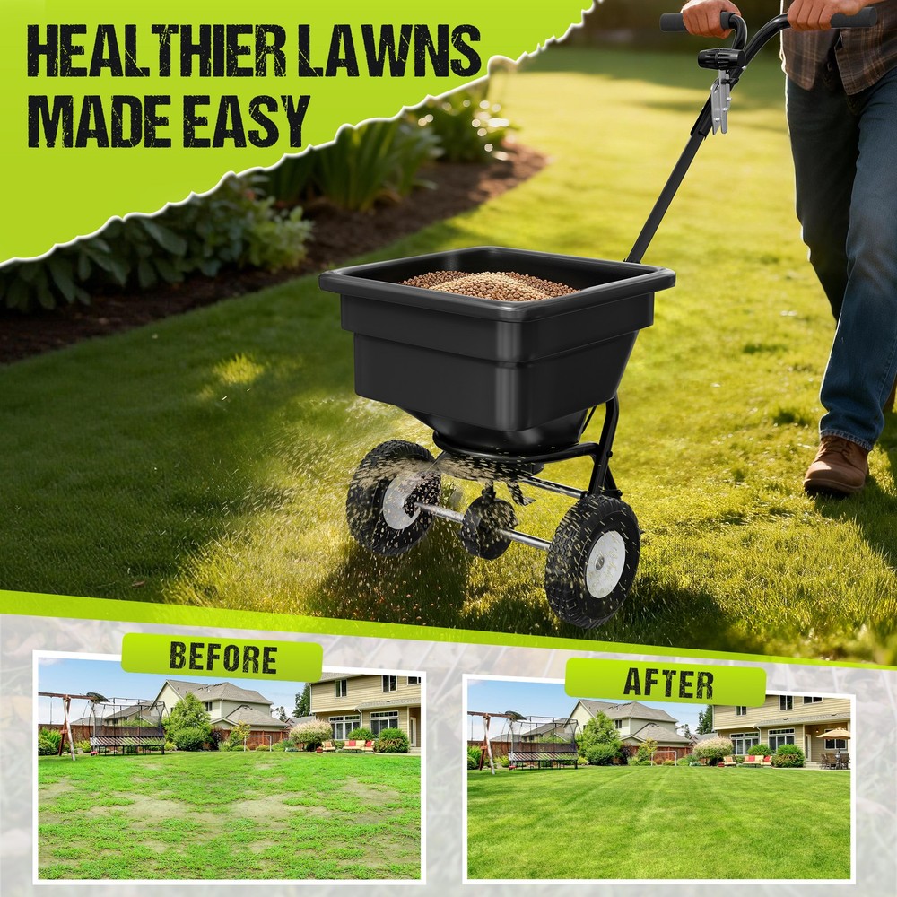 Fertilizer Spreader Walk-Behind Push Broadcast Spreader w/30-Level Flow Control