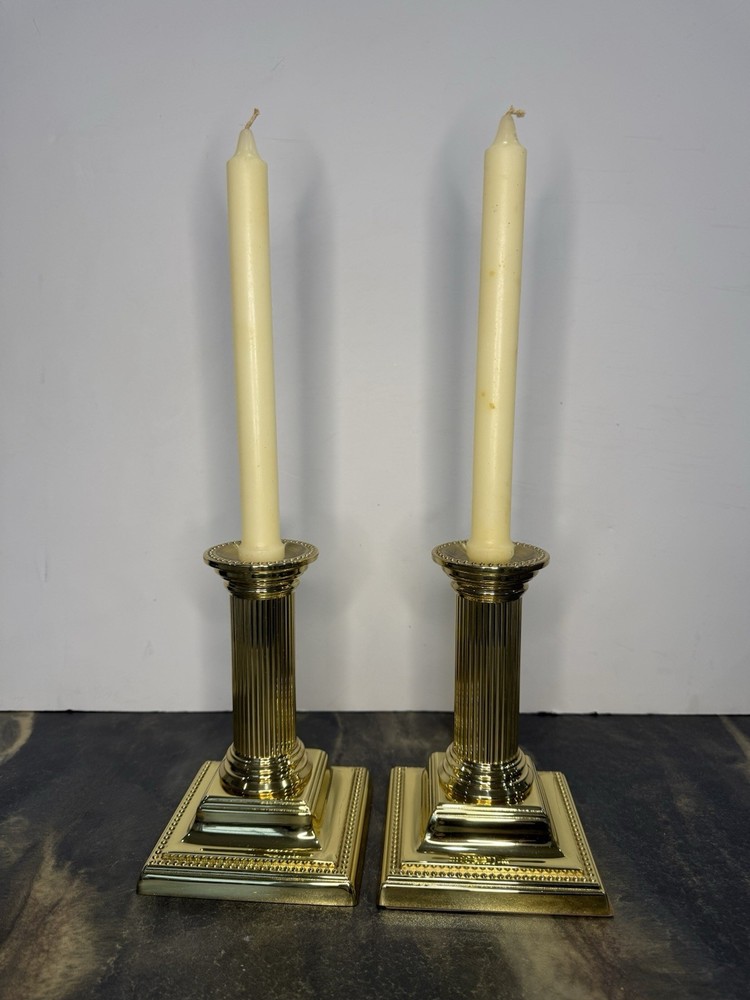 Baldwin Victoria Solid Brass Candlesticks 7.5” Pair w/ Boxes Vintage