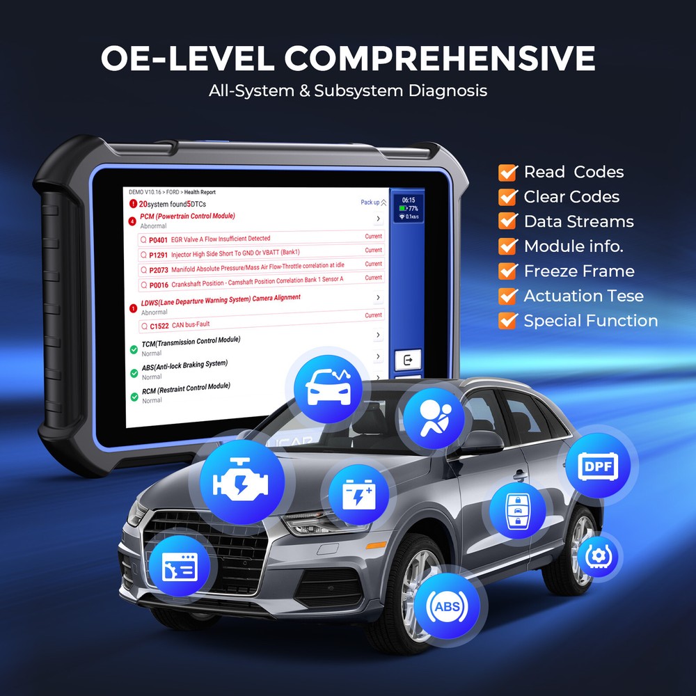 MUCAR VO8+TPMS Tool Diagnostic OBD2 Scanner Bidirectional E.CU Coding 34+Service