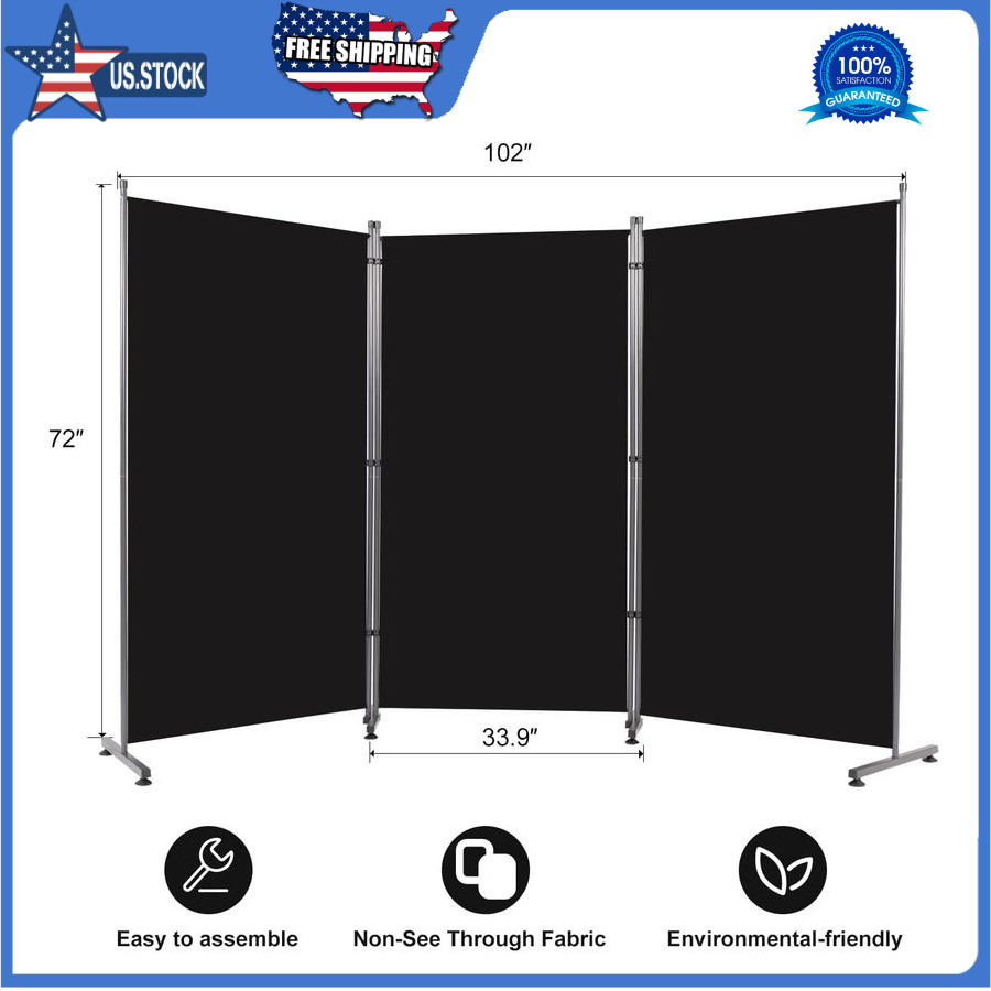 6FT 3-Panel Folding Room Divider Privacy Screen Freestanding Fabric