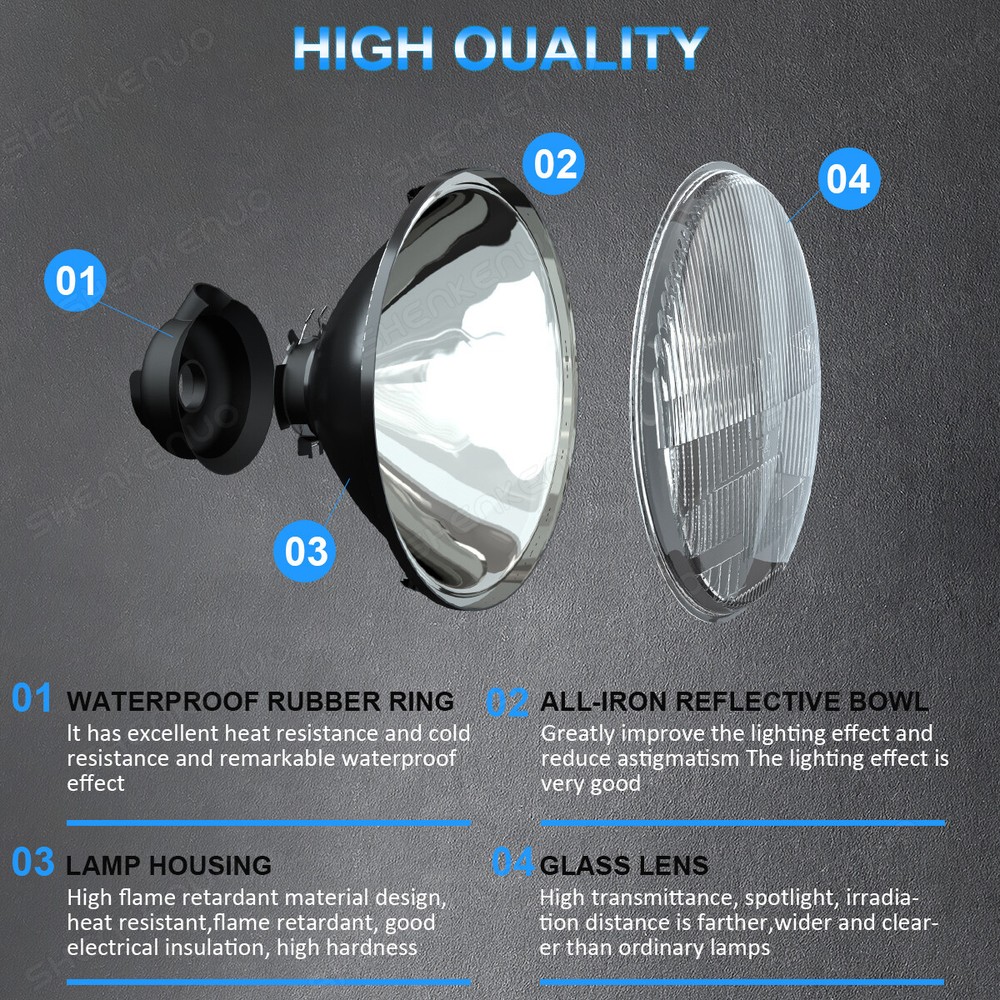 7 Inch led GLASS Headlight Round, ORIGINAL CLASSIC LOOK Conversion Chrome pair