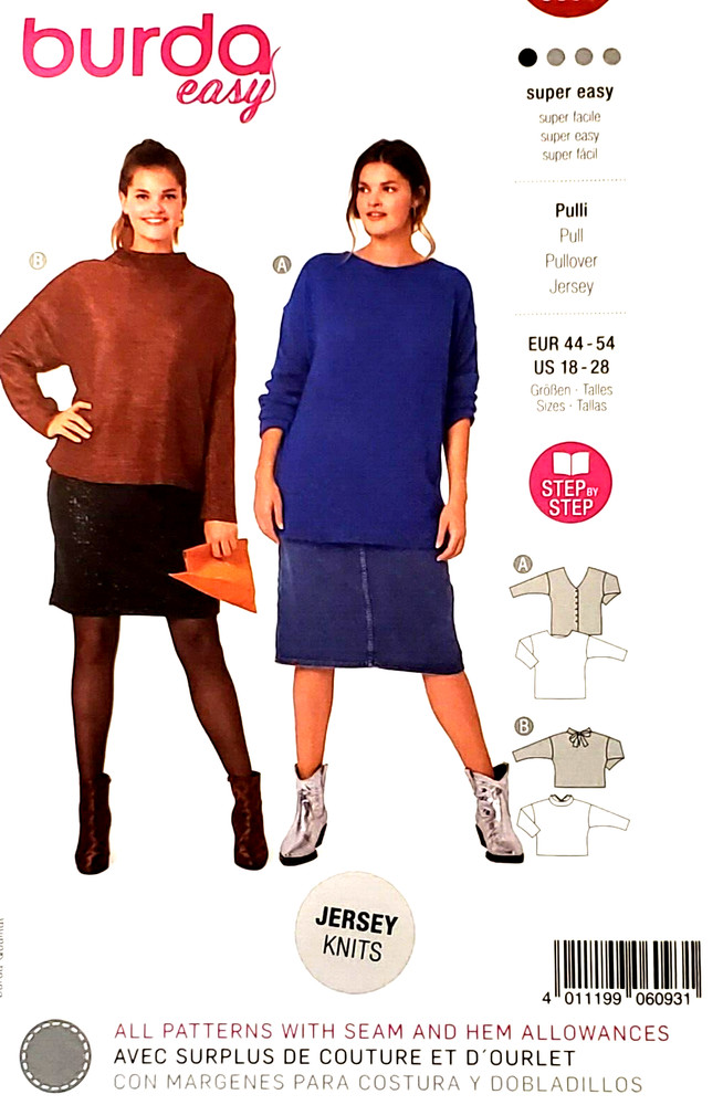 Burda 6093  Misses' Pullover Deep Back Neckline, Slit & Bow Sewing Pattern 18-28