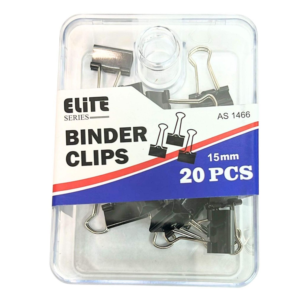 15mm Black Binder Clips: 20 Pack