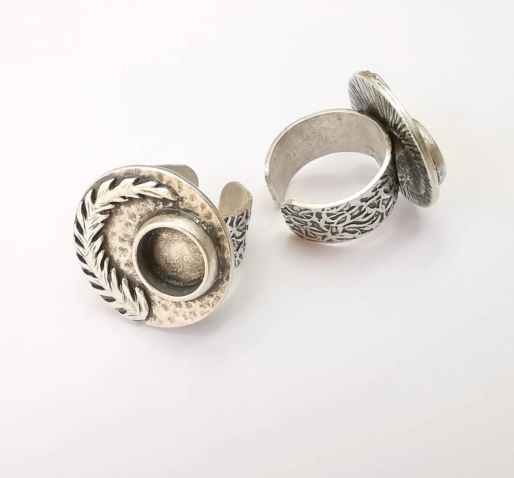 Fern Leaf Ring Blank Settings, Cabochon Mounting, Adjustable Resin Ring Base