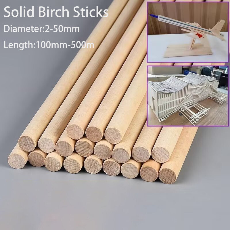 Solid Birch Sticks DIY Handmade Building Model Materials Birch Sticks Dia 2-50mm
