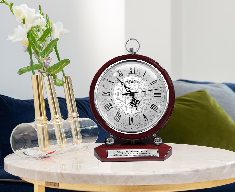 Personalized Clock Large Mantel Silver Desk Shelf Custom Retirement Anniversary