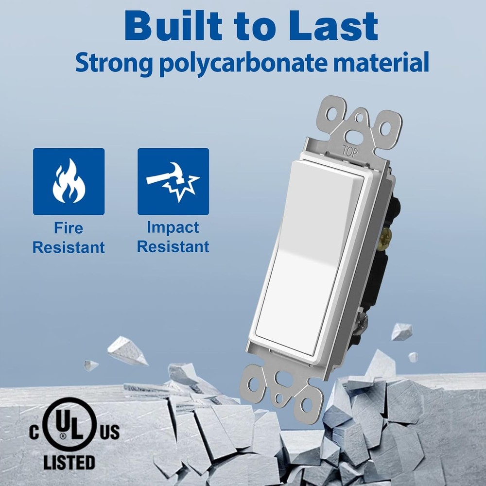 CML Single Pole Decorator Light Switch, 20 Pack Rocker Paddle Wall Switch, 15A 1