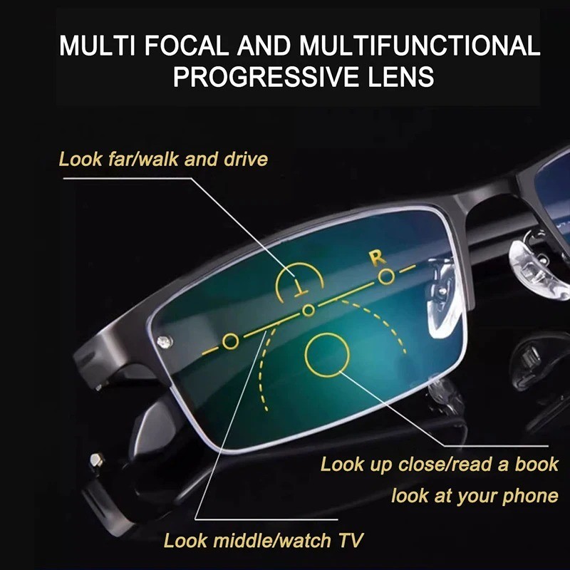 Titanium Transition Photochromic Progressive Reading Glasses Men Hyperopia Presb