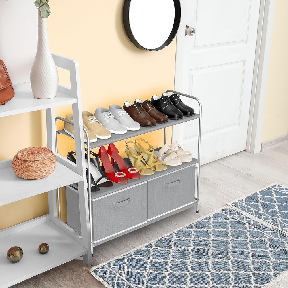 3-Tier Closet Storage W/ 2 Drawers Grey