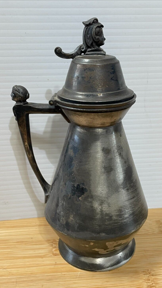 Silver plate Wallingford Conn. Syrup Pitcher 1865 figural head handle