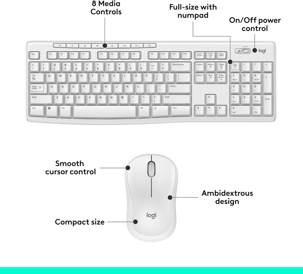Logitech Wireless Combo MK270 Keyboard & Mouse Multimedia Keys Compact For PC