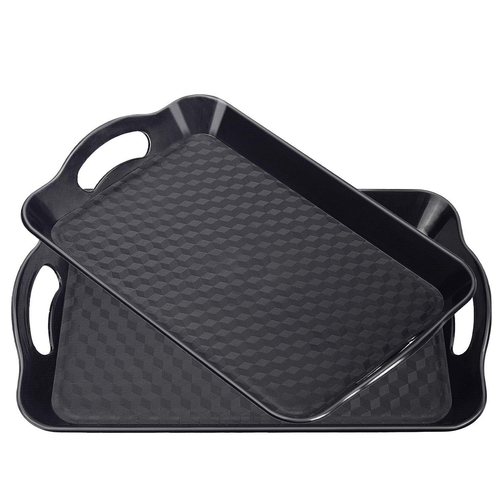 Plastic Tray with Handles, 2 Pack Multi-Purpose Rectangular Large, Black-a