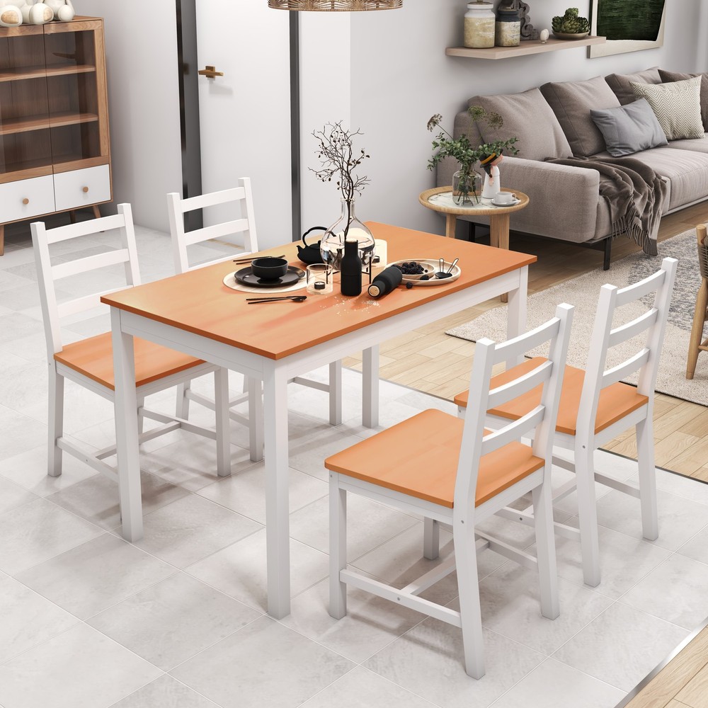 4-Person Solid Wood Dining Table Set, Kitchen Table and 4 Chairs, Modern