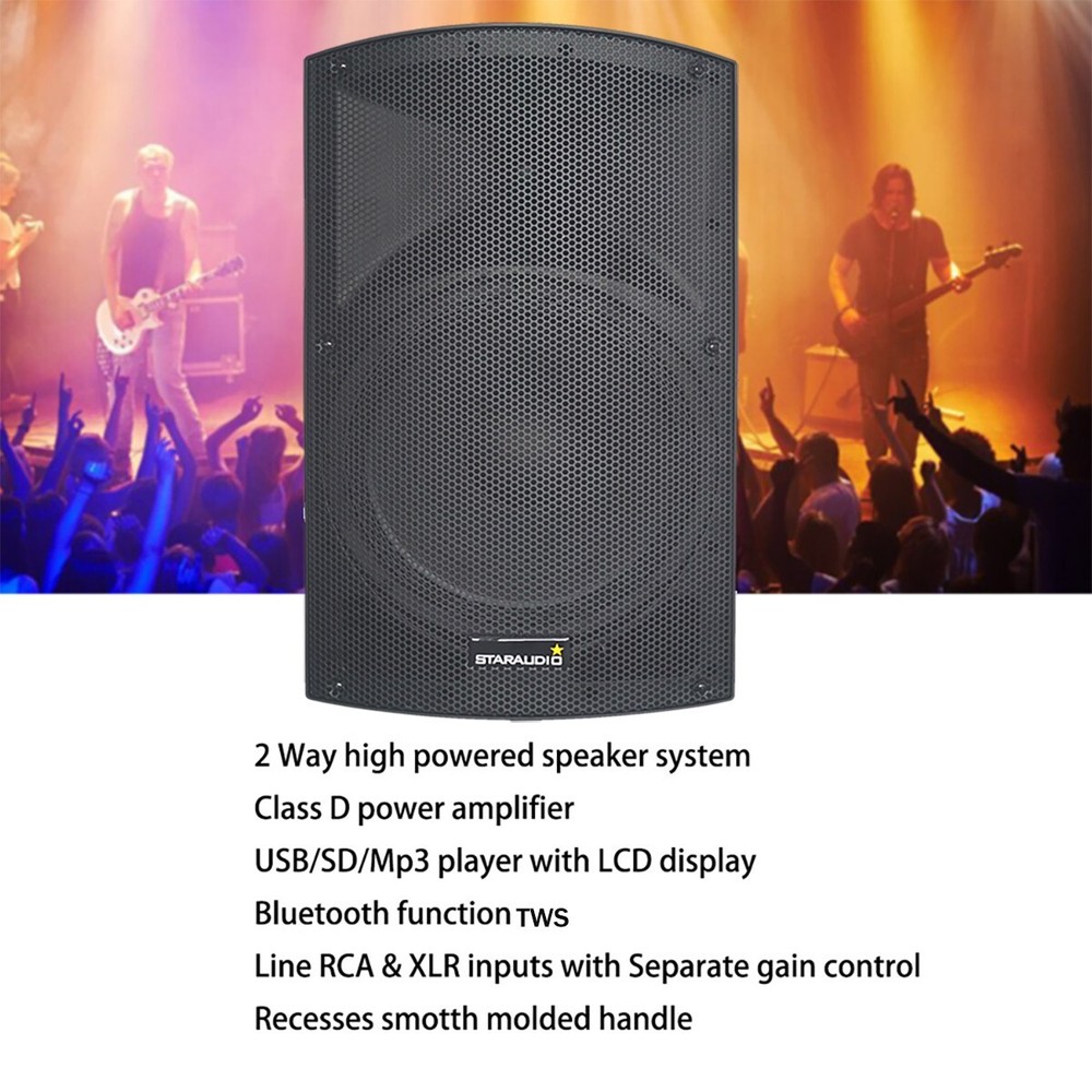 2-Way 15" PA Active DJs Speaker System 4000W Powered Karaoke Bluetooth Speaker