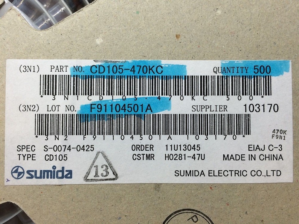 CD105-470KC SUMIDA Inductor Surface Mount 100 Pieces