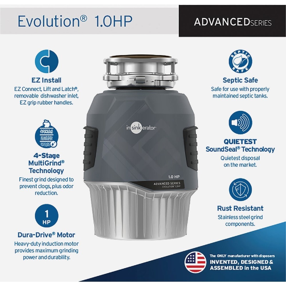Insinkerator Evolution 1 Garbage Disposer, 10 Year Warranty Evolution 1