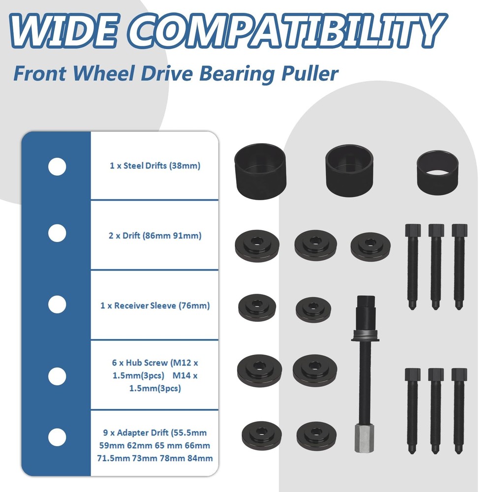 19PC Front Wheel Bearing Press & Puller Set FWD Installation Removal Master Kit