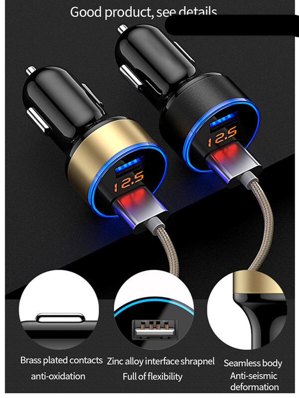 Dual USB Phone Fast Charging Car Charger Cigarette Lighter Socket LED Voltmeter