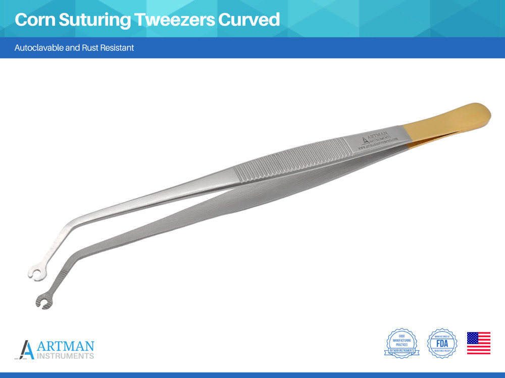 Corn Suturing Tweezers Curved ARTMAN