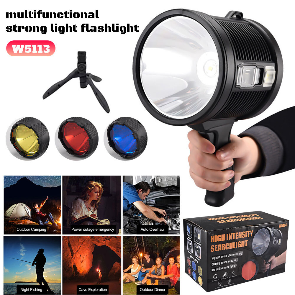 200000 Lm LED Searchlight Portable Super Bright Handheld Spotlight Flashlight