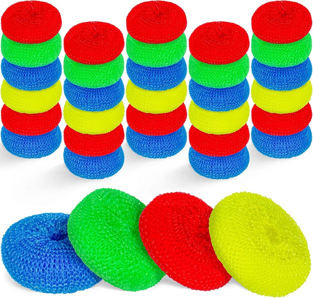 DecorRa 30 Mesh Scourers, Premium Non-Scratch Plastic Scourers, Stain