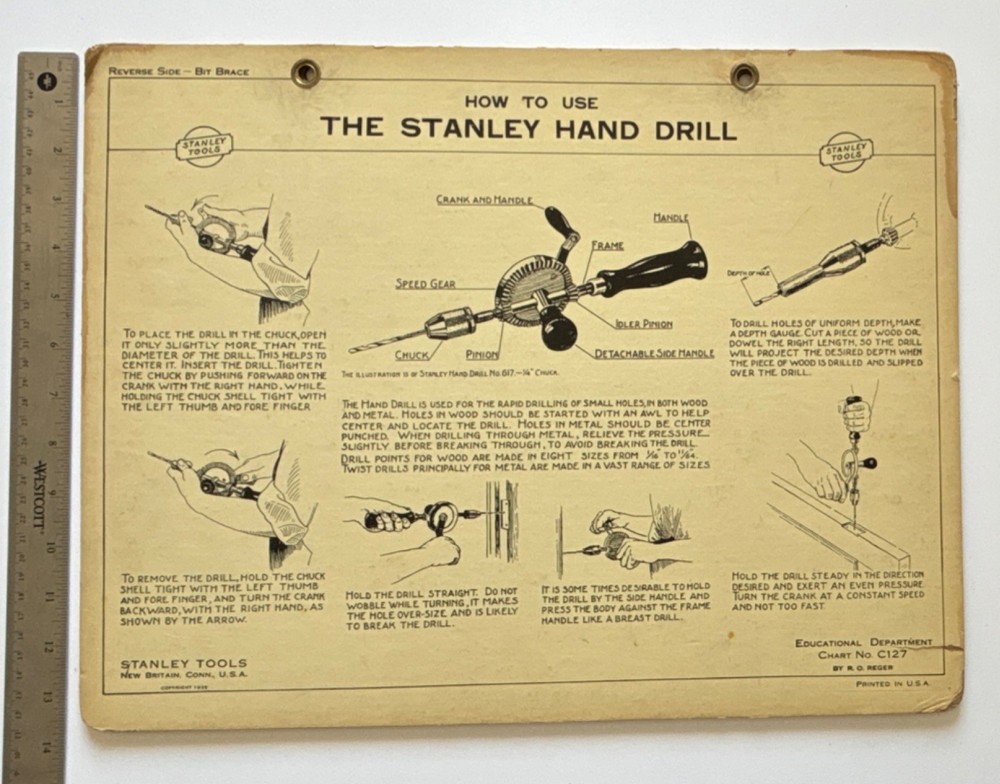 Stanley Tools Chart - How to Use Hand Drill & Bit Brace Guide Instruction