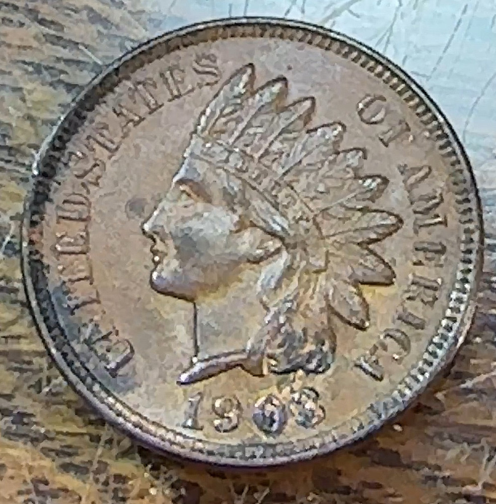 1903 Indian Cent Nice Original AU/Unc. Sharp Full Diamonds CHRC