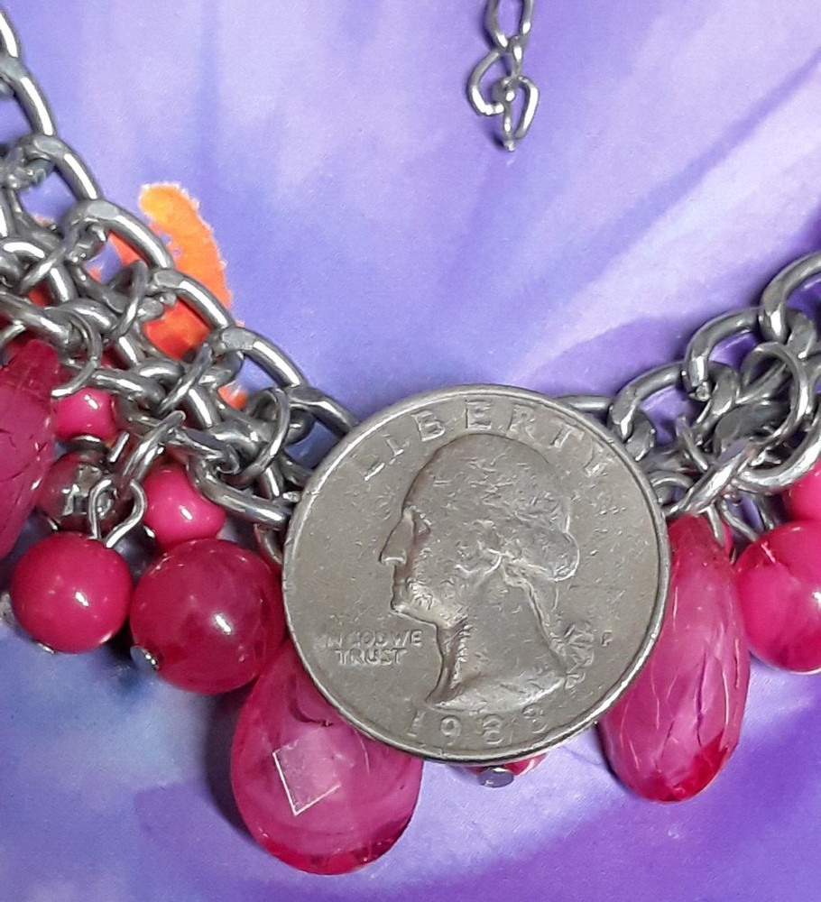 Fuchsia Artisan Lucite Dangle Multi Bead Necklace
