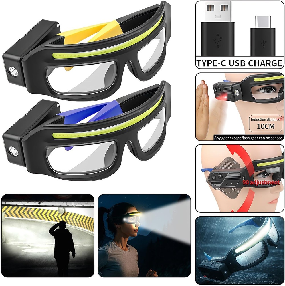 ChargingLEDglassesheadlightmotionsensorandtouchcontrol 5modeshands-free lighting