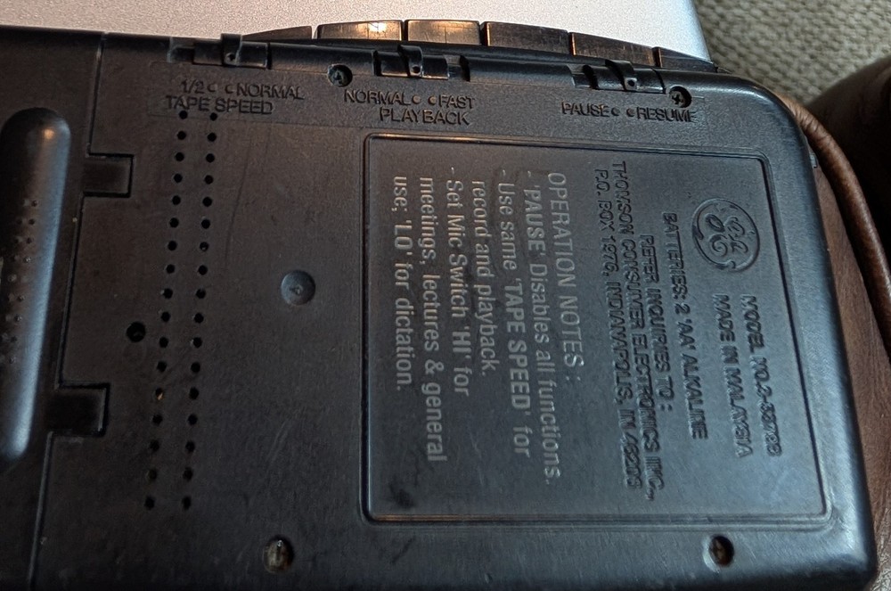 GE 3-5375B Microcassette Recorder/Player Handheld 2 Speed