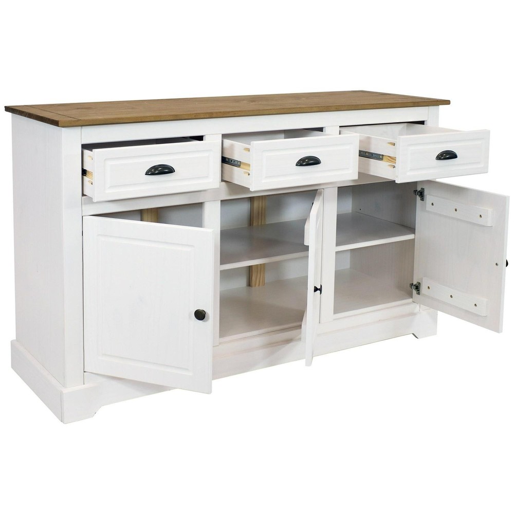 Solid Pine Sideboard With 3 Drawers And 3 Doors - 32 In