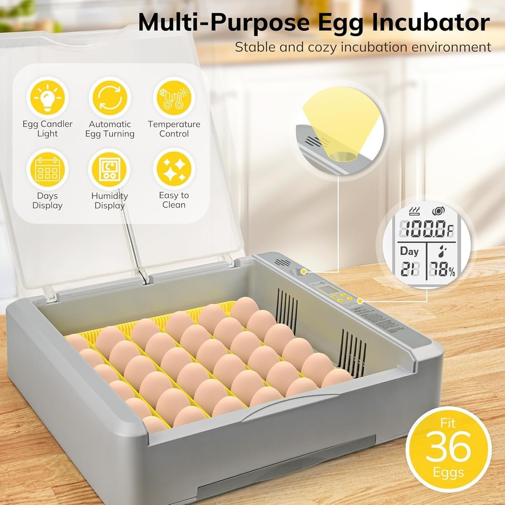 36-60 Egg Incubator with Automatic Egg Turning and Humidity Control