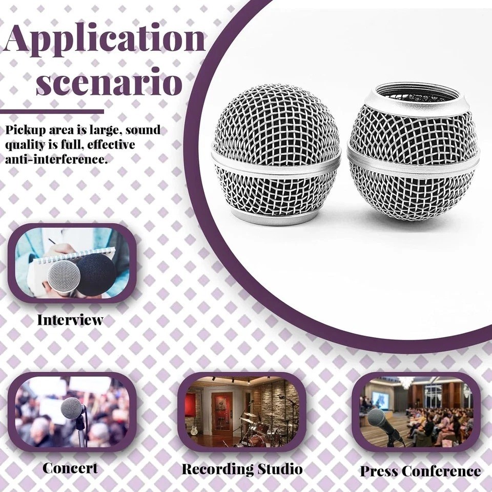 4 Pack SM58 Microphone Head Replacement Standard Size Grille Mic Replacement wit