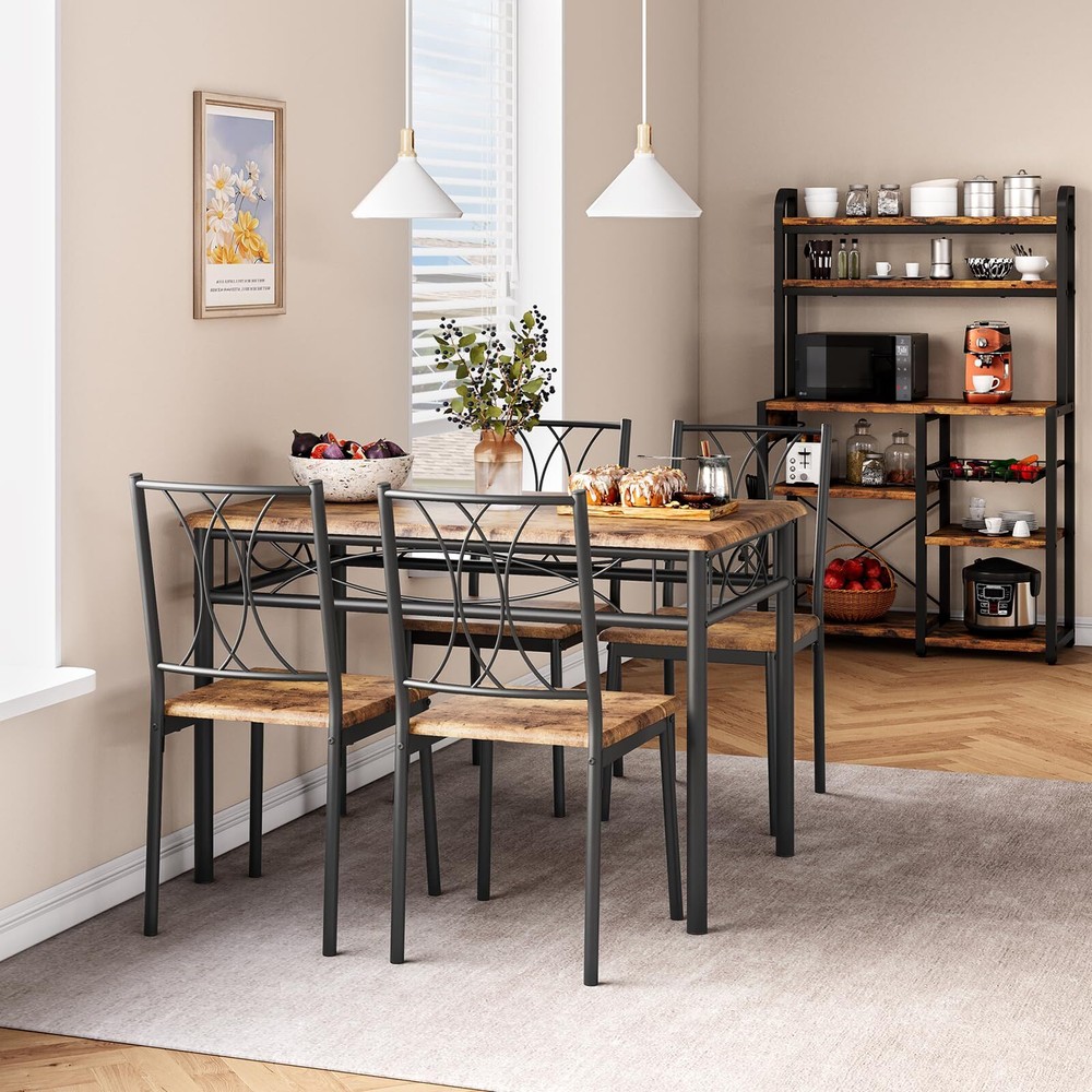 ✅5-Piece Dining Table Set for Small Space Kitchen Table Set for 4 Retro Brown NE