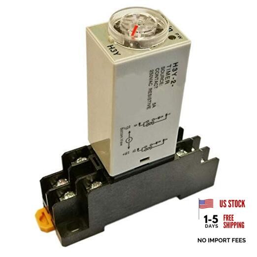 Delay Timer Time Relay DPDT 0-60S Second & Base Socket H3Y-2 () DC 24V