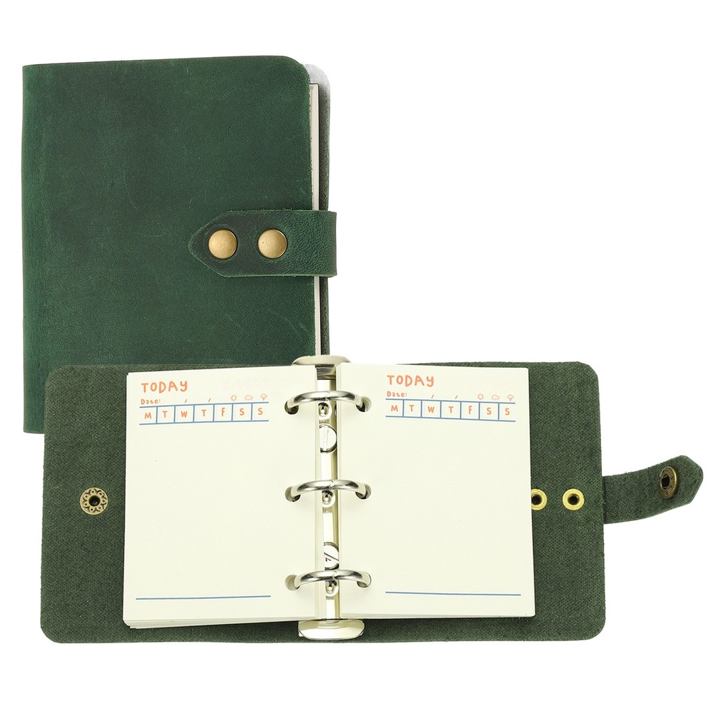 A9 Leather Journal, 3 Ring Notebook Binder Planner Loose Leaf, Green
