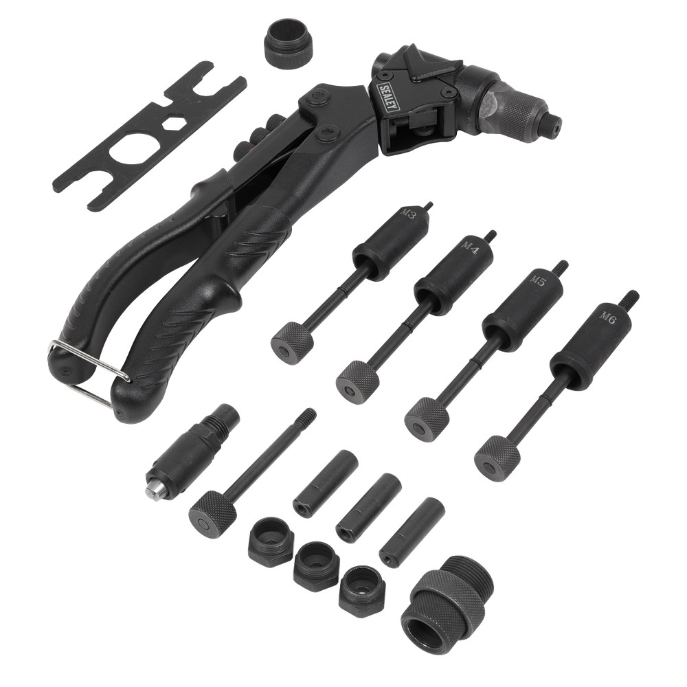 Sealey Blind Nut & Stud Riveting Kit With Rubber Grip Handle Black AK396